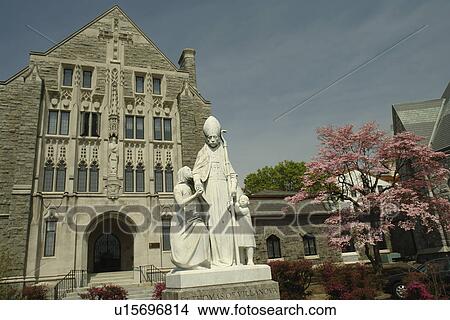 Picture -  Villanova, PA, Pennsylvania, Villanova University, St. Thomas of Villanova Church, St. Thomas statue. Fotosearch