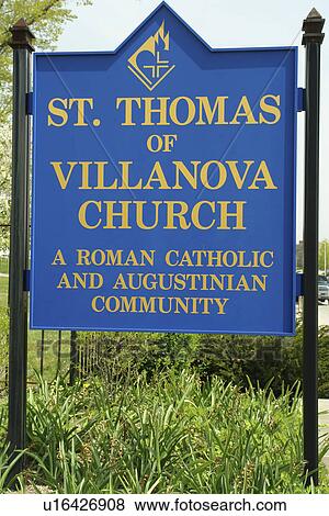 Stock Photo -  Villanova, PA, Pennsylvania, Villanova University, St. Thomas of Villanova Church, sign. Fotosearch
