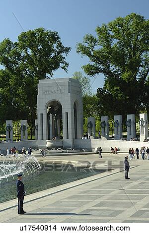 Picture -  Washington DC, D. C District of Columbia, World War II Memorial, Atlantic Pavilion, Fountain, guards, National Mall, Memorial Parks, Nation's Capital. Fotosearch
