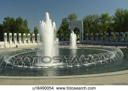 Picture -  Washington DC, D. C District of Columbia, World War II Memorial, Fountain, National Mall, Memorial Parks, Nation's Capital. Fotosearch