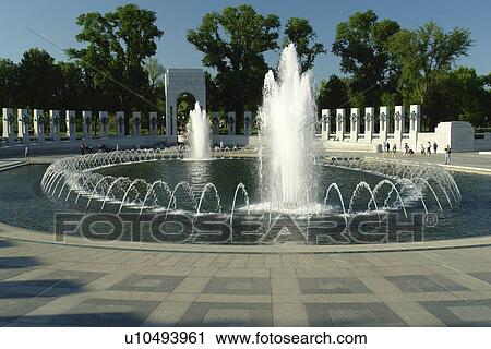 Stock Image -  Washington DC, D. C District of Columbia, World War II Memorial, Atlantic Pavilion, Memorial Pillars, Fountain, National Mall, Memorial Parks, Nation's Capital. Fotosearch