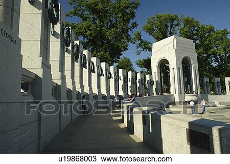 Stock Image -  Washington DC, D. C District of Columbia, World War II Memorial, Atlantic Pavilion, Memorial Pillars, National Mall, Memorial Parks, Nation's Capital. Fotosearch