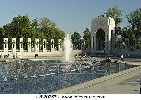 Stock Image -  Washington DC, D. C District of Columbia, World War II Memorial, Memorial Pillars, Pacific Pavilion, Fountain, National Mall, Memorial Parks, Nation's Capital. Fotosearch