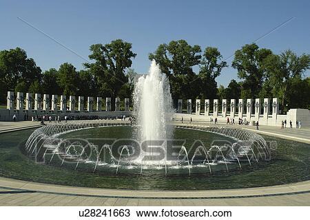 Stock Image -  Washington DC, D. C District of Columbia, World War II Memorial, Fountain, National Mall, Memorial Parks, Nation's Capital. Fotosearch