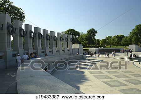 Stock Photo -  Washington DC, D. C District of Columbia, World War II Memorial, Memorial Pillars, National Mall, Memorial Parks, Nation's Capital. Fotosearch