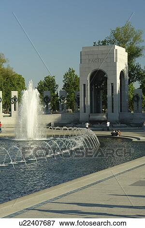 Stock Photo -  Washington DC, D. C District of Columbia, World War II Memorial, Pacific Pavilion, Fountain, National Mall, Memorial Parks, Nation's Capital. Fotosearch