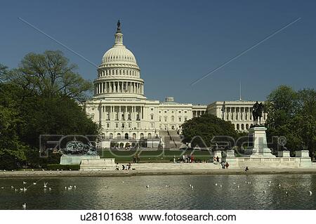 Stock Photo -  Washington DC, D. C District of Columbia, U. S. Capitol Building, Capitol Reflection Pool, Capitol Hill, Nation's Capital. Fotosearch