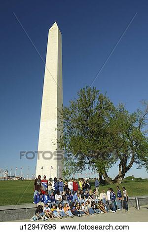 Stock Photograph -  Washington DC, D. C District of Columbia, Washington Monument, students, field trip, National Mall, Nation's Capital. Fotosearch
