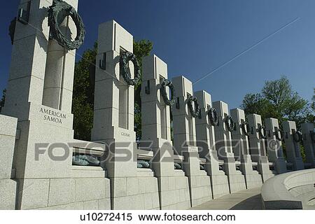 Stock Photography -  Washington DC, D. C District of Columbia, World War II Memorial, Memorial Pillars, National Mall, Memorial Parks, Nation's Capital. Fotosearch