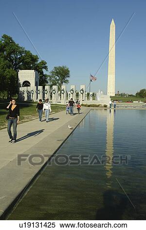 Stock Photography -  Washington DC, D. C District of Columbia, Washington Monument, National Mall, Reflecting Pool, World War II Memorial, Nation's Capital. Fotosearch