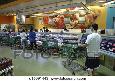 Stock Image -  Waterbury, VT, Vermont, Interior of Shaw's Grocery Store, Deli department. Fotosearch