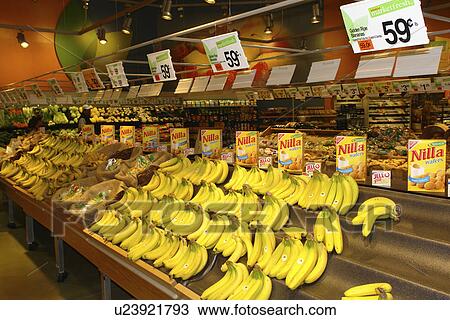Waterbury, VT, Vermont, Interior of Shaw's Grocery Store, produce department, bananas, nilla wafers View Large Photo Image Stock Image - Waterbury, VT, Vermont, Interior of Shaw's Grocery Store, produce department, bananas, nilla wafers. Fotosearch