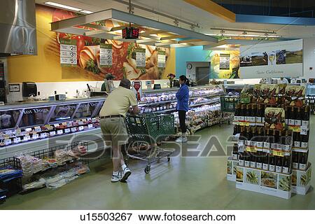 Stock Photo -  Waterbury, VT, Vermont, Interior of Shaw's Grocery Store, Deli department. Fotosearch
