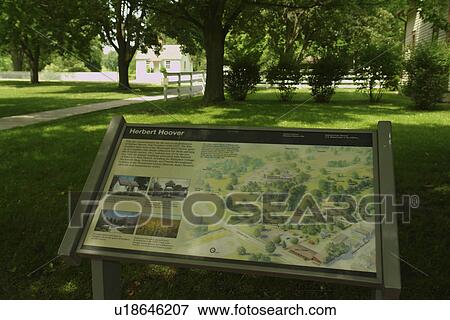 Stock Photo -  West Branch, IA, Iowa, Herbert Hoover National Historic Site, interpretive sign, map. Fotosearch