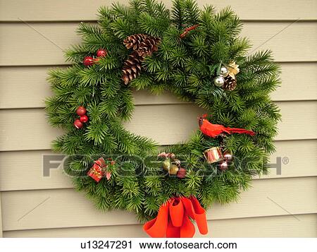 Stock Image -  West Chester, PA, Pennsylvania, Hershey's Mill Chester County, Christmas wreath. Fotosearch