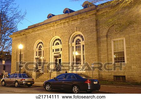 Stock Image -  West Chester, PA, Pennsylvania, Chester County, Main Street, U. S. Post Office, downtown, evening. Fotosearch