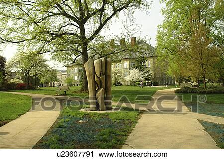 Stock Image -  West Chester, PA, Pennsylvania, Chester County, West Chester University, campus, sculpture. Fotosearch