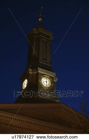 Stock Photo -  West Chester, PA, Pennsylvania, Chester County, Chester County Courthouse ca. 1724, clock tower, downtown, evening. Fotosearch