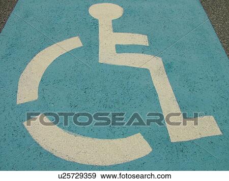 Stock Photo -  West Chester, PA, Pennsylvania, Hershey's Mill Chester County, parking lot, handicapped parking spaces, wheelchair access, blue and white. Fotosearch