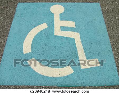 Stock Photo -  West Chester, PA, Pennsylvania, Hershey's Mill Chester County, parking lot, handicapped parking spaces, wheelchair access, blue and white. Fotosearch