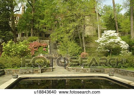 Stock Image -  Wilmington, DE, Delaware, Brandywine River Valley, Winterthur, an American Country Estate, Museum and County Estates, former home of Henry Francis du Pont, natural garden, pool. Fotosearch