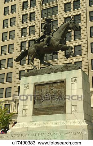 Stock Image -  Wilmington, DE, Delaware, Rodney Square, Caesar Rodney Equestrian Statue, downtown. Fotosearch