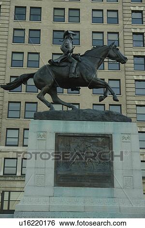 Stock Photograph -  Wilmington, DE, Delaware, Rodney Square, Caesar Rodney Equestrian Statue, downtown. Fotosearch