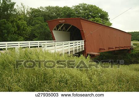 Stock Image -  Winterset, Madison County, IA, Iowa, Covered Bridges of Madison County, Hogback Bridge. Fotosearch