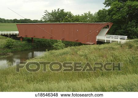 Stock Photo -  Winterset, Madison County, IA, Iowa, Covered Bridges of Madison County, Hogback Bridge. Fotosearch