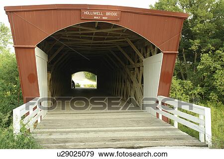 Stock Photo -  Winterset, Madison County, IA, Iowa, Covered Bridges of Madison County, Holliwell Bridge, Middle River. Fotosearch