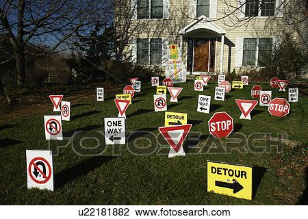 Stock Image -  Allentown, PA, Pennsylvania, signs in a front yard. Fotosearch