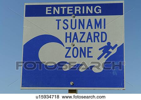Arch Cape, OR, Oregon, Pacific Ocean, Pacific Coast Scenic Byway, Rt Route, Highway 101, Entering Tsunami Hazard Zone, warning sign View Large Photo Image Stock Photo - Arch Cape, OR, Oregon, Pacific Ocean, Pacific Coast Scenic Byway, Rt Route, Highway 101, Entering Tsunami Hazard Zone, warning sign. Fotosearch
