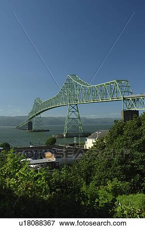 Stock Photo -  Astoria, OR, Oregon, Pacific Ocean, Pacific Coast Scenic Byway, Rt Route, Highway 101, Columbia River, Riverfront, Columbia & Astoria Megler Bridge. Fotosearch