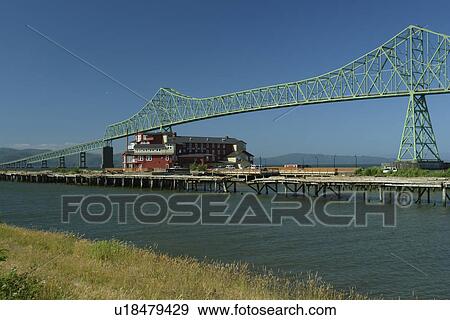 Stock Photo -  Astoria, OR, Oregon, Pacific Ocean, Pacific Coast Scenic Byway, Rt Route, Highway 101, Columbia River, Riverfront, Columbia & Astoria Megler Bridge. Fotosearch