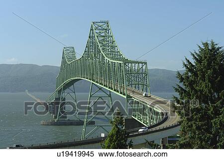 Stock Photography -  Astoria, OR, Oregon, Pacific Ocean, Pacific Coast Scenic Byway, Rt Route, Highway 101, Columbia River, Riverfront, Columbia & Astoria Megler Bridge. Fotosearch