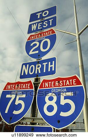 Stock Photo -  Atlanta, GA, Georgia, Downtown, I-20, I-75, I-85, expressway signs, interstates, roads. Fotosearch