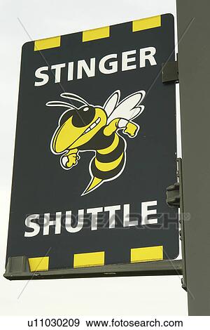 Stock Photo -  Atlanta, GA, Georgia, Georgia Institute of Technology, Georgia Tech, trolley, Stinger Shuttle banner. Fotosearch