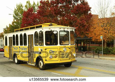 Stock Photo -  Atlanta, GA, Georgia, Georgia Institute of Technology, Georgia Tech, trolley, Stinger Shuttle. Fotosearch