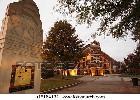 Stock Image -  Atlanta, GA, Georgia, Martin Luther King Jr. National Historic Site and Preservation District, church, evening. Fotosearch