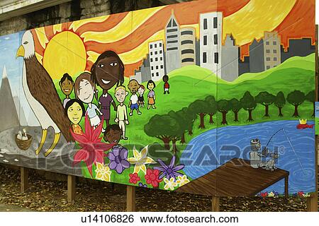 Stock Photograph -  Atlanta, GA, Georgia, Piedmont Park, wall mural. Fotosearch