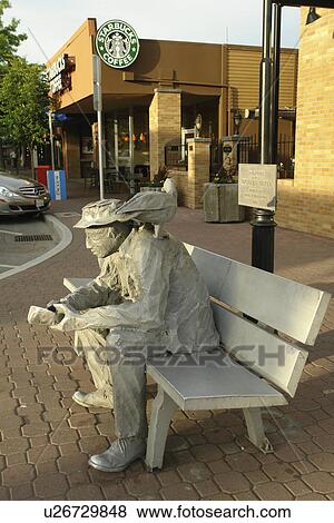 Bend, OR, Oregon, downtown, statue of a man sitting on a bench with two ducks View Large Photo Image Stock Photo - Bend, OR, Oregon, downtown, statue of a man sitting on a bench with two ducks. Fotosearch