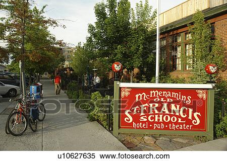 Bend, OR, Oregon, downtown, McMenamin's Old St. Francis School, Hotel, Pub, Theater View Large Photo Image Stock Photography - Bend, OR, Oregon, downtown, McMenamin's Old St. Francis School, Hotel, Pub, Theater. Fotosearch