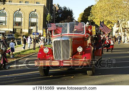 Stock Photo -  Bethlehem, PA, Pennsylvania, Thanksgiving Parade, fire engine. Fotosearch