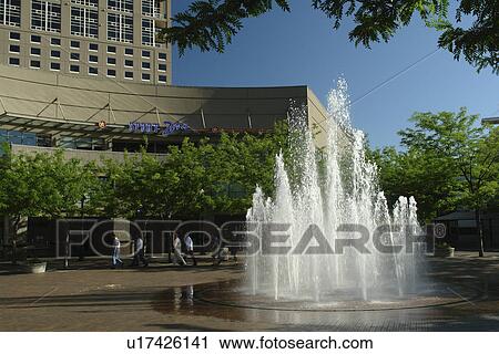 Stock Image -  Boise, ID, Idaho, downtown, plaza, fountain. Fotosearch