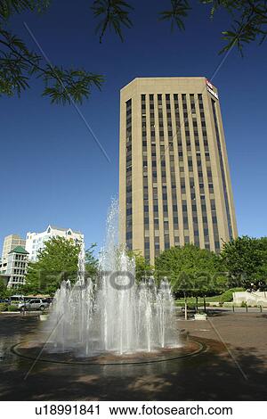 Stock Image -  Boise, ID, Idaho, downtown, plaza, fountain. Fotosearch