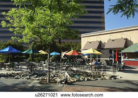 Stock Image -  Boise, ID, Idaho, downtown, plaza, outdoor cafT. Fotosearch