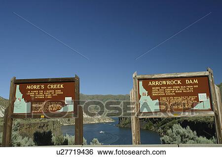 Boise, ID, Idaho, Ponderosa Pine Scenic Byway, Boise National Forest, Arrowrock Reservoir, Boise River, Arrowrock Dam, More's Creek, historical markers, wooden road signs View Large Photo Image Stock Photograph - Boise, ID, Idaho, Ponderosa Pine Scenic Byway, Boise National Forest, Arrowrock Reservoir, Boise River, Arrowrock Dam, More's Creek, historical markers, wooden road signs. Fotosearch