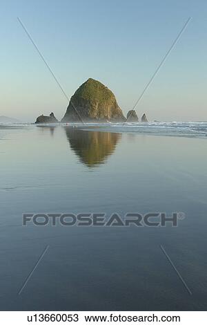 Cannon Beach, OR, Oregon, Pacific Ocean, Pacific Coast Scenic Byway, Rt Route, Highway 101, Cannon Beach, Haystack Rock, reflection View Large Photo Image Stock Image - Cannon Beach, OR, Oregon, Pacific Ocean, Pacific Coast Scenic Byway, Rt Route, Highway 101, Cannon Beach, Haystack Rock, reflection. Fotosearch