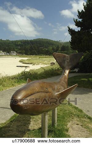 Stock Photo -  Cannon Beach, OR, Oregon, Pacific Ocean, Pacific Coast Scenic Byway, Rt Route, Highway 101, Cannon Beach, whale statue. Fotosearch