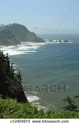 Stock Image -  Cape Meares, OR, Oregon, Pacific Ocean, Pacific Coast Scenic Byway, Rt Route, Highway 101, Cape Meares State Scenic Viewpoint, overlook. Fotosearch